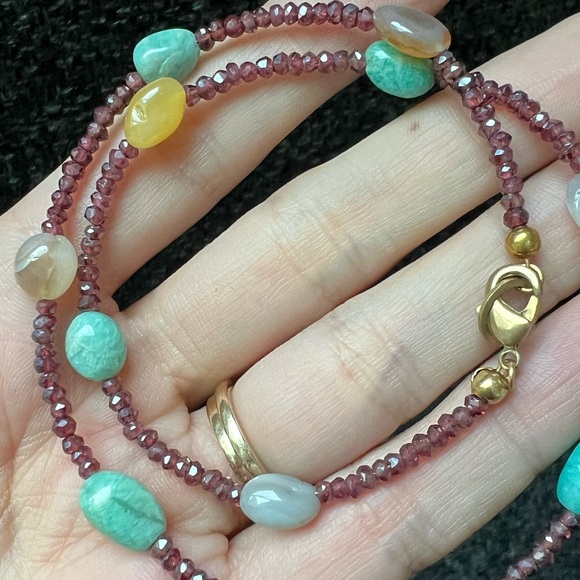 Handmade gemstone layering necklace of garnet, Amazonite and Botswana agate. - Picture 3 of 16